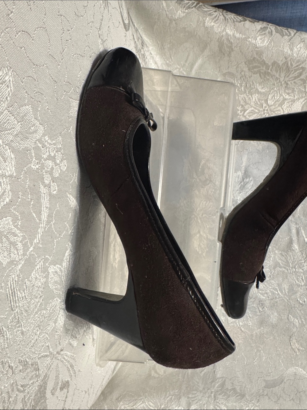 Predictions Two-Tone Brown and Black Suede Pump with Bow - Picture 2 of 3
